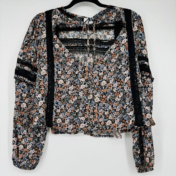 American Eagle Open Back Floral Blouse Long Sleeve Top Size S - Picture 9 of 12